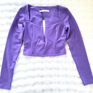 NWT! SUSANA MONACO Purple Long Sleeve Women's Crop Top, Size S